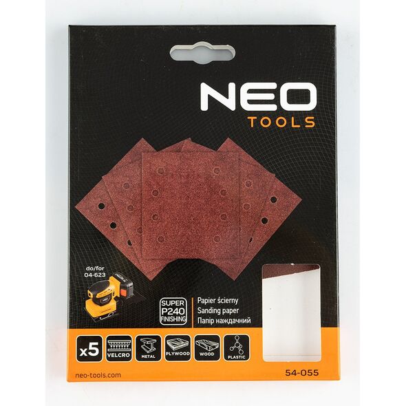 Papiery ścierne na rzep, kwadrat 113 x 113 mm, P240, 5 szt., z 8 otworami do 04-623