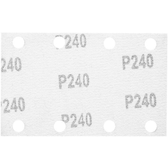 Papiery ścierne na rzep, prostokąt  80 x 130 mm, P240, 5 szt., z 8 otworami do 04-623
