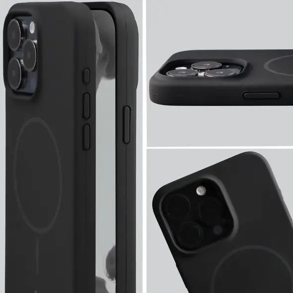 Silikonowe etui z pierścieniem magnetycznym Bizon Soft Case Magnetic do Apple iPhone 15 Pro Max czarne