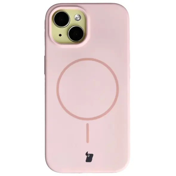 Silikonowe etui z pierścieniem magnetycznym Bizon Soft Case Magnetic do Apple iPhone 15 jasnoróżowe