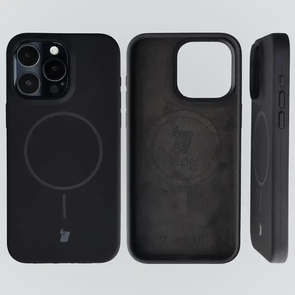 Silikonowe etui z pierścieniem magnetycznym Bizon Soft Case Magnetic do Apple iPhone 15 Pro Max czarne