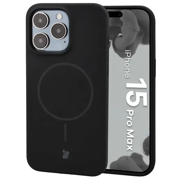 Silikonowe etui z pierścieniem magnetycznym Bizon Soft Case Magnetic do Apple iPhone 15 Pro Max czarne