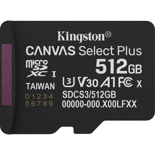 Kingston Technology Canvas Select Plus Gen3 512 GB MicroSDXC UHS-I Klasa 10