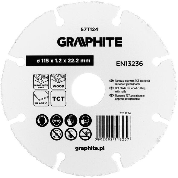 Tarcza z ostrzem TCT do cięcia drewna z gwoździami 115 x 1.2 x 22.22 mm