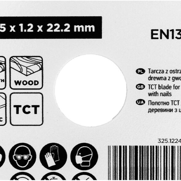 Tarcza z ostrzem TCT do cięcia drewna z gwoździami 115 x 1.2 x 22.22 mm