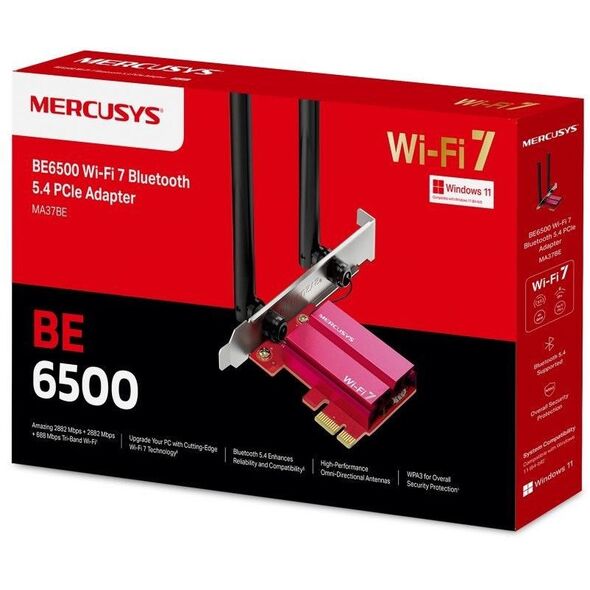 MERCUSYS MA37BE WiFi7 PCIe adapter (BE6500,2,4GHz/5GHz/6GHz,Bluetooth5.4)