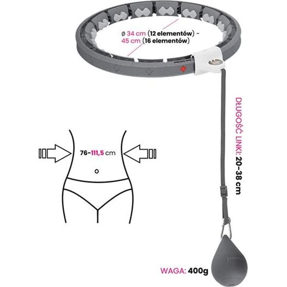 HMS ZESTAW HULA HOP HHW06 BLACK Z PIŁKĄ GRAWITACYJNĄ I LICZNIKIEM HMS + PAS BR163 BLACK PLUS SIZE