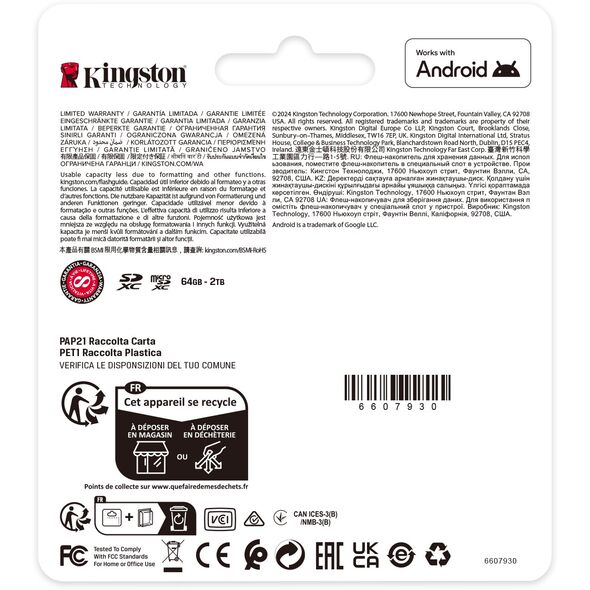 Kingston MicroSDXC karta 64GB Canvas Select Plus, U1, V10, A1, SD Adaptér
