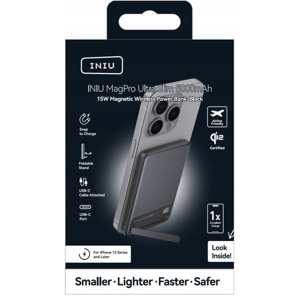 INIU Powerbank MagPro Slim - magnetyczny powerbank bezprzewodowy 5000mAh czarny - Gwarancja bezpieczeństwa. Proste raty. Bezpłatna wysyłka od 170 zł.