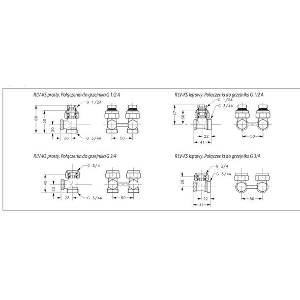 Danfoss Zawór grzejnikowy prosty 1/2" RLV-KS odcinający - 003L0220