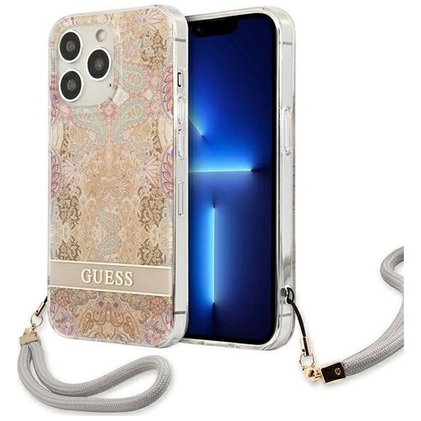 Guess Guess Flower Cord - Etui ze smyczką iPhone 13 Pro (Gold)