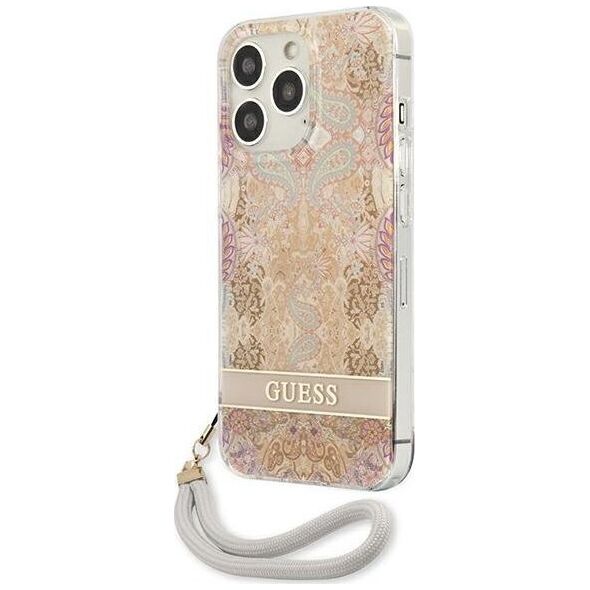 Guess Guess Flower Cord - Etui ze smyczką iPhone 13 Pro (Gold)