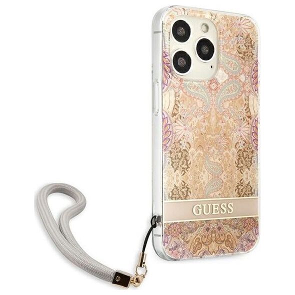 Guess Guess Flower Cord - Etui ze smyczką iPhone 13 Pro (Gold)