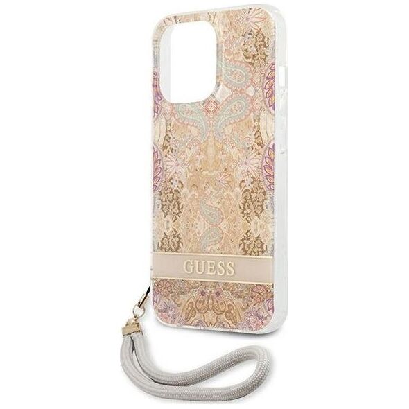 Guess Guess Flower Cord - Etui ze smyczką iPhone 13 Pro (Gold)