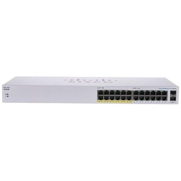 Cisco Cisco switch CBS110-24PP, 24xGbE RJ45, 2xSFP (combo with 2 GbE), fanless, PoE, 100W - REFRESH