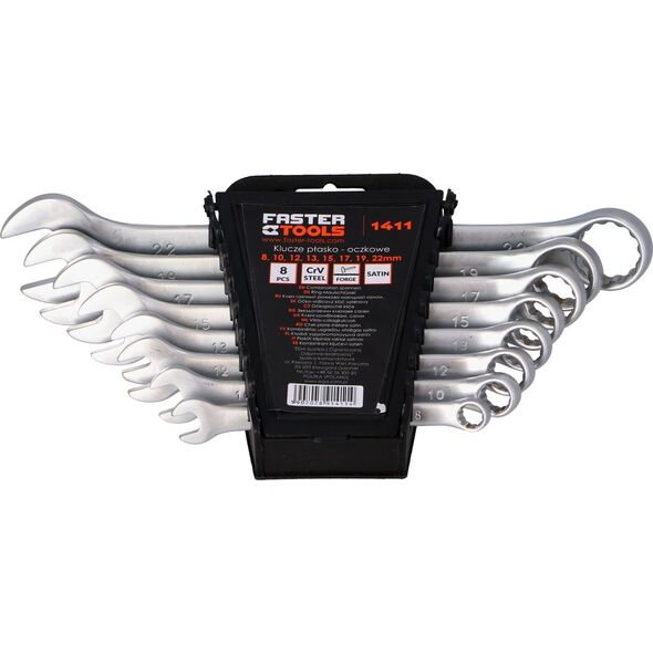 Faster Tools FASTER TOOLS Klucze płasko-oczkowe satyna zestaw 8 - 22 one size