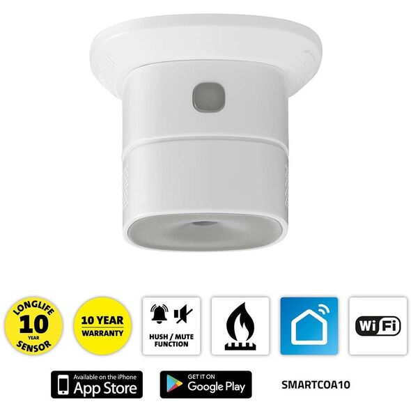 Ανιχνευτής μονοξειδίου του άνθρακα (CO) SmartLife Wi-Fi μπαταρία CR123A 85 dB λευκό