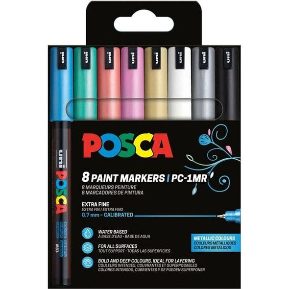 POSCA PC-1MR 8τμχ Μεταλλικά Χρώματα (συμπερ. μαύρο+λευκό)