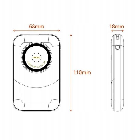 Powerbank Dudao K21 Mini 10000mAh 22.5W USB-A / USB-C - szary