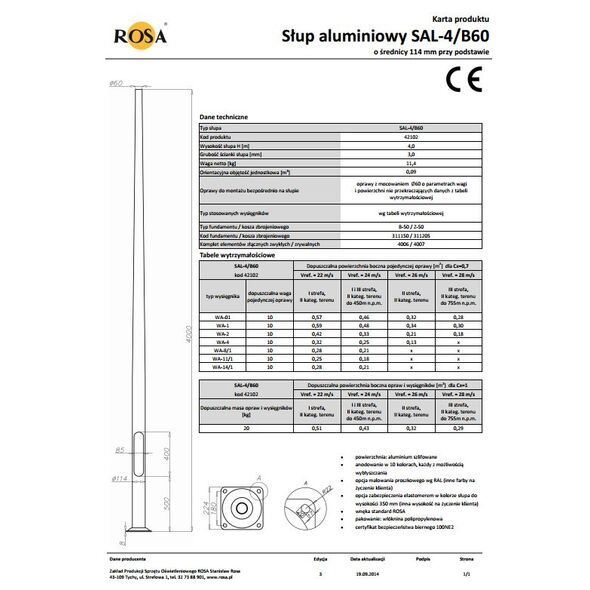 ROSA Słup aluminowy SAL-4/B60 (42102)