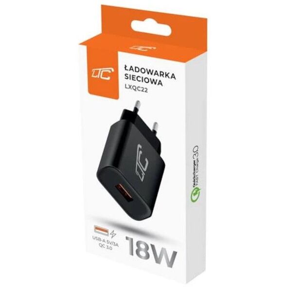 Ładowarka sieciowa LTC LXQC22, USB-A 3A QC 3.0 18W, czarna