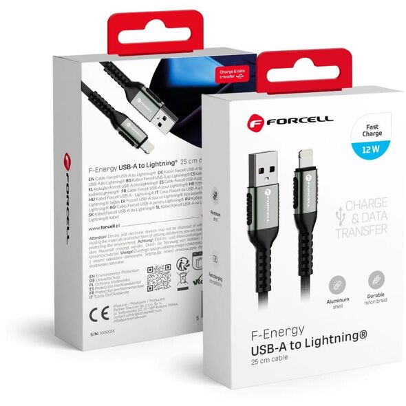 Καλώδιο USB A σε Lightning FORCELL F-Energy 2,4A 12W Cafule 0,25 m C257 μαύρο
