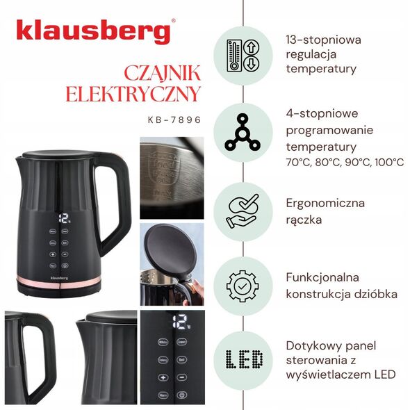 CZAJNIK ELEKTRYCZNY 1,7L KLAUSBERG KB-7896 LED REGULACJA TEMPERATURY