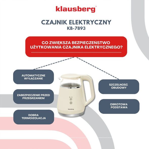 CZAJNIK ELEKTRYCZNY 1L KLAUSBERG KB-7893 LED REGULACJA TEMPERATURY