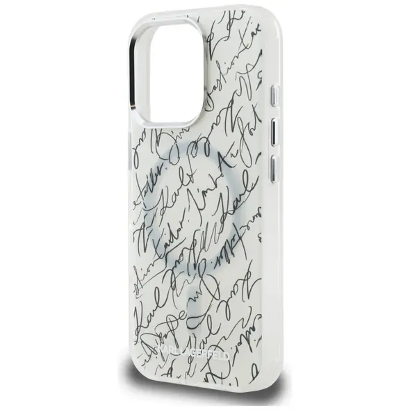 Etui Karl Lagerfeld IML Karl Script Pattern MagSafe do Apple iPhone 16 Pro biały