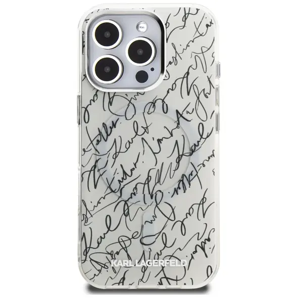 Etui Karl Lagerfeld IML Karl Script Pattern MagSafe do Apple iPhone 16 Pro biały