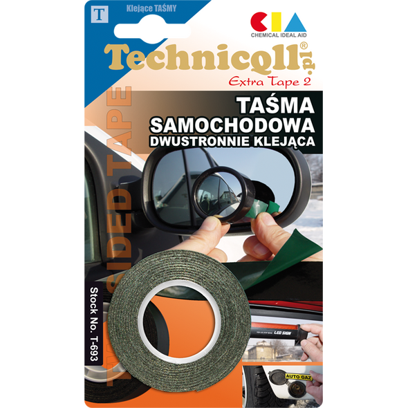 Technicqll Taśma samochodowa dwustronna czarna 19mm x 1,5m T-709