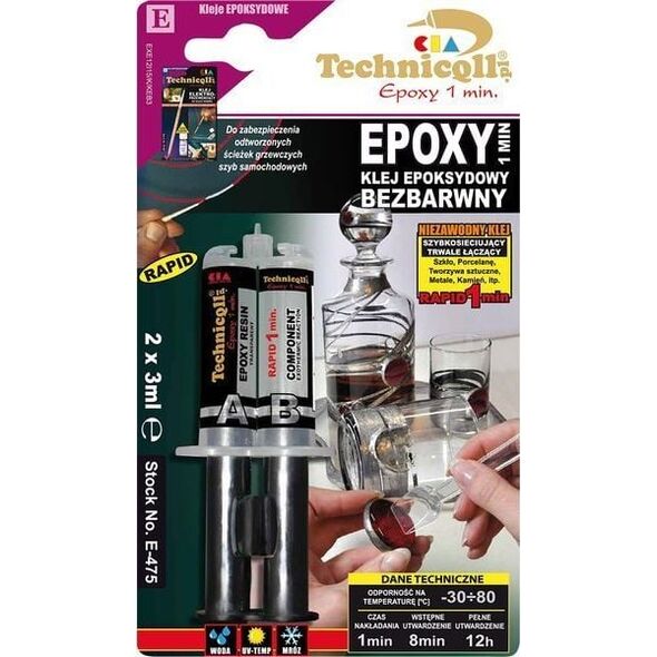 Technicqll Technicqll - Klej epoksydowy 1 min bezbarwny 2x3ml uniwersalny
