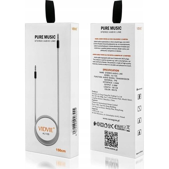 Kabel USB Vidvie KABEL AUX DO GŁOŚNIKA JACK 3.5MM-JACK 3.5MM 1,5M