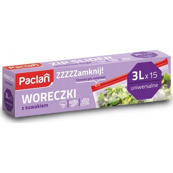 Paclan Woreczki strunowe z suwakiem 3L 15 sztuk