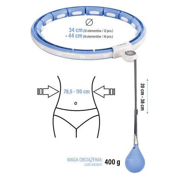 Σετ HULA HOP ΜΑΓΝΗΤΙΚΟ BLUE HHM15 ΜΕ ΜΕΤΡΗΤΗ HMS + ΖΩΝΗ BR163 BLACK PLUS SIZE