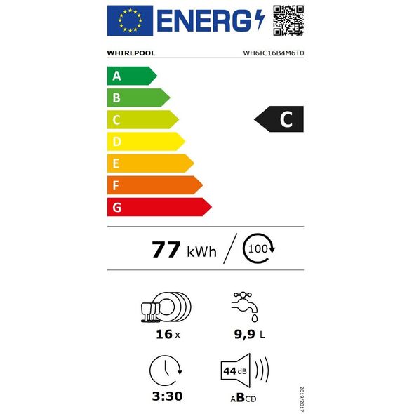 Whirlpool WH6IC16B4M6T0 | Built-in | Width 60 cm | Number of place settings 16 | Number of programs 10 | Energy efficiency class C | Display | Black