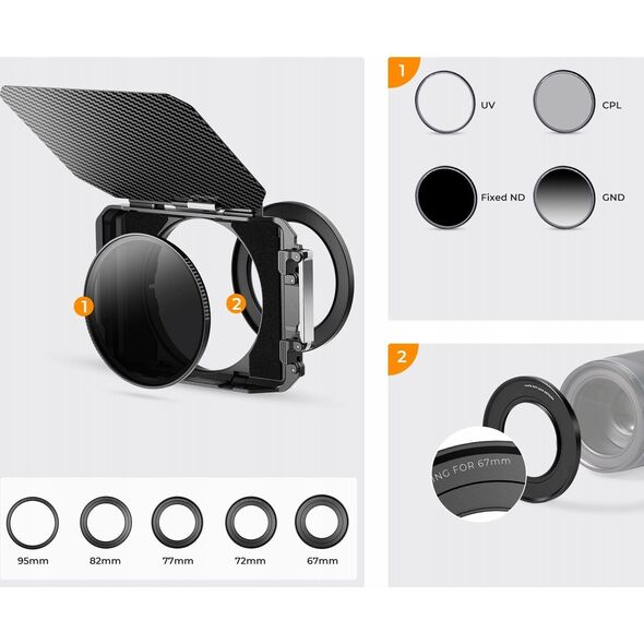 Matte Box Osłona Przeciwsłoneczna Obiektywu 67-95mm Do Aparatu Kamery K&f / Sku.2180v1