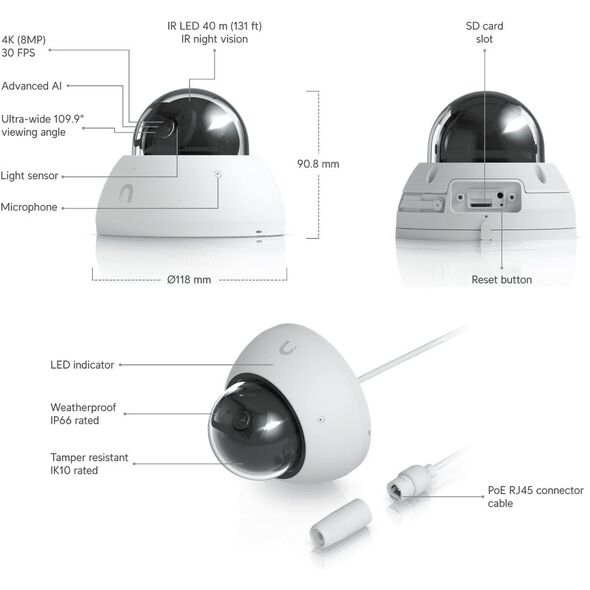 UBNT UVC-AI-Dome-B - AI Dome PoE kamera, 8MP, černá