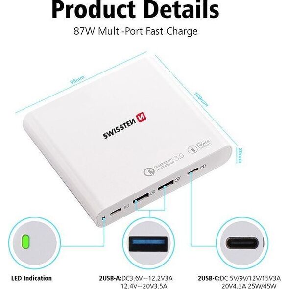 Zasilacz do laptopa Swissten 87 W, 4.3 A, 20 V (22013340)