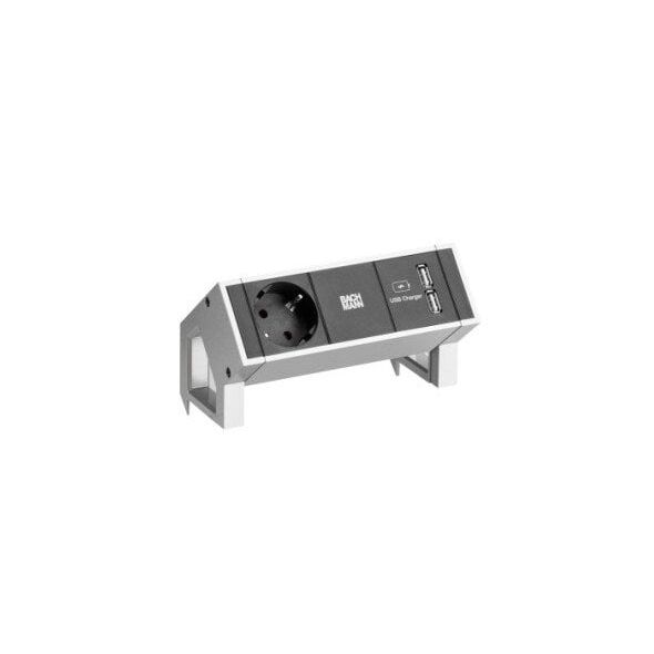 BACHMANN DESK2 1x gniazdo z uziemieniem 1x ładowarka USB Inox