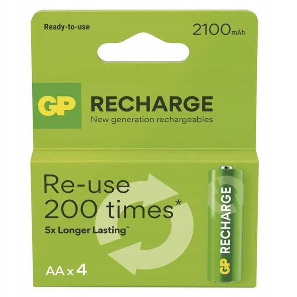 GP - Επαναφορτιζόμενη Μπαταρία, Μέγεθος AA, 2100 mAh, Συσκευασία 4 τεμαχίων (201258)