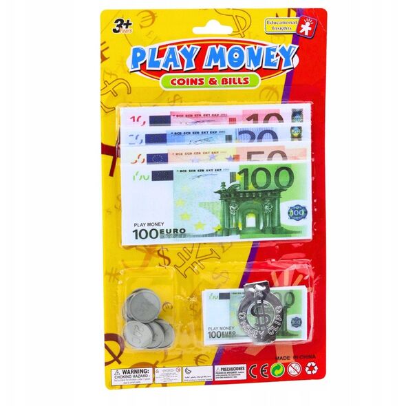 Zestaw Pieniądze Zabawkowe Euro Banknoty Monety Eurozawieszka