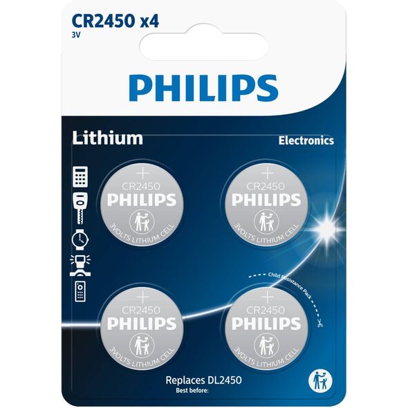 Philips PHILIPS knapcellebatteri lithium CR2450 4-pak - 2292445