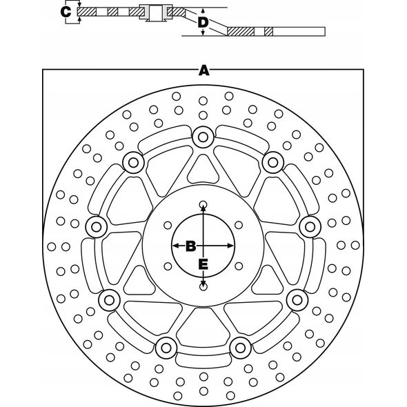 Πλωτός δίσκος φρένων εμπρός, 310/62x5mm 6x78mm, διάμετρος οπών στερέωσης 6,3mm, απόσταση 18,5 ταιριάζει σε: HONDA CB, CBR 1100SF/1100XX (Blackbird) 1999-2008