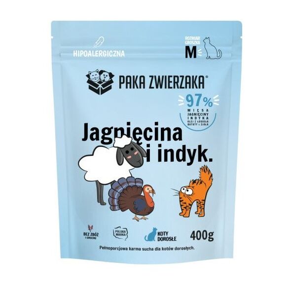 Paka Zwierzaka - Karma sucha KOT Jagnięcina i indyk ''M'' 400g