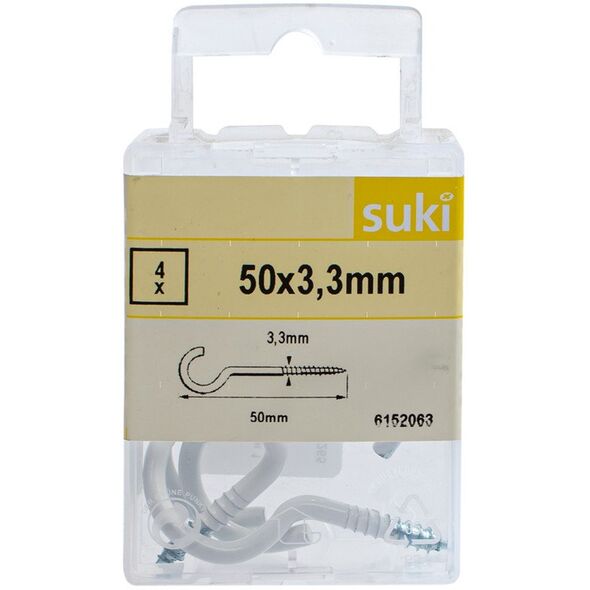 BENDED HOOK 50X3,3X18X13 WHITE/ 4PCS