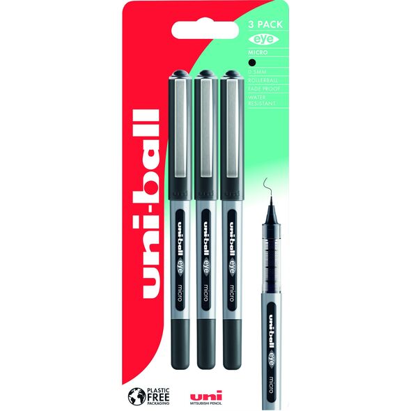 Uni-ball eye 150 3 stk sorte Rollerpenne stregbredde 0,2mm micro