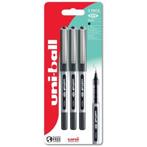 Uni-ball eye 150 3 stk sorte Rollerpenne stregbredde 0,2mm micro