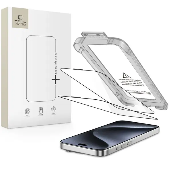 Szkło hartowane Tech-Protect Quick Set+ do Apple iPhone 15 Pro Black [2 PACK]