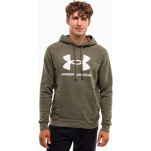 Under Armour Bluza z kapturem kangurka męska Under Armour Rival Fleece Logo HD oliwkowa 1379758 390 2XL